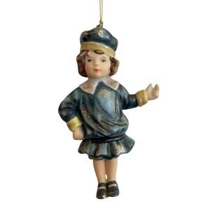 Victorian Blue Boy Dangle Legs Porcelain Christmas Tree Ornament EUC